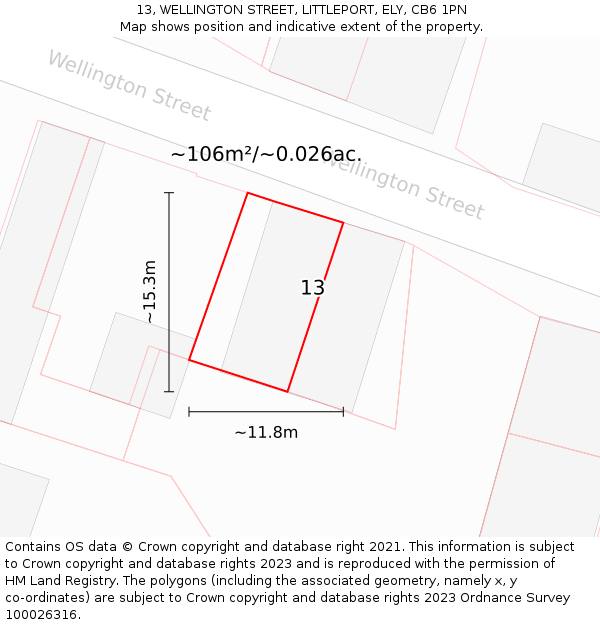 13, WELLINGTON STREET, LITTLEPORT, ELY, CB6 1PN: Plot and title map