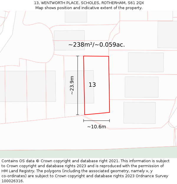 13, WENTWORTH PLACE, SCHOLES, ROTHERHAM, S61 2QX: Plot and title map