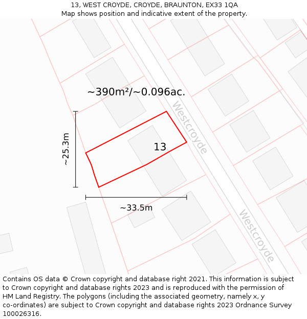 13, WEST CROYDE, CROYDE, BRAUNTON, EX33 1QA: Plot and title map