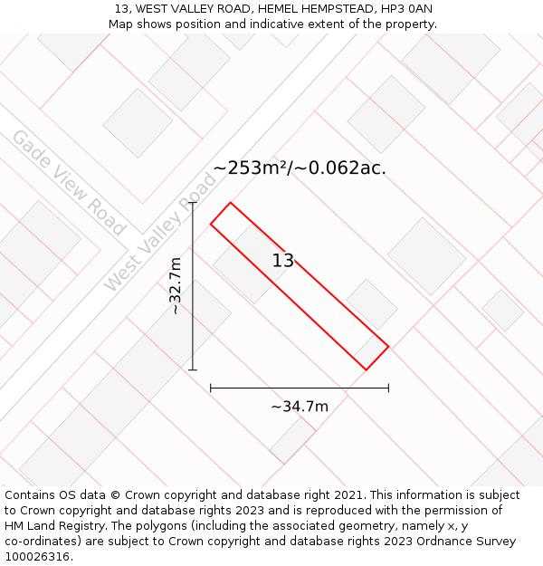 13, WEST VALLEY ROAD, HEMEL HEMPSTEAD, HP3 0AN: Plot and title map