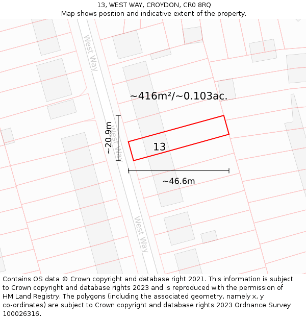 13, WEST WAY, CROYDON, CR0 8RQ: Plot and title map