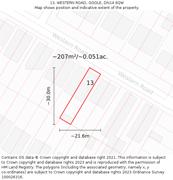 13, WESTERN ROAD, GOOLE, DN14 6QW: Plot and title map