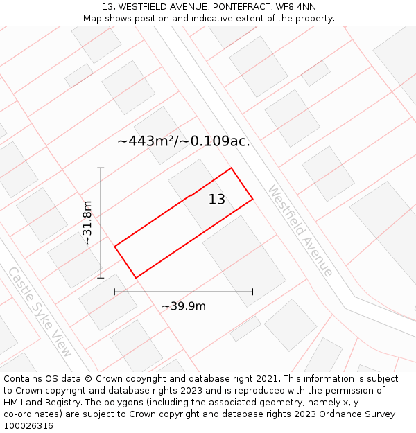 13, WESTFIELD AVENUE, PONTEFRACT, WF8 4NN: Plot and title map