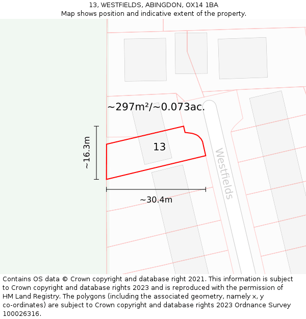 13, WESTFIELDS, ABINGDON, OX14 1BA: Plot and title map