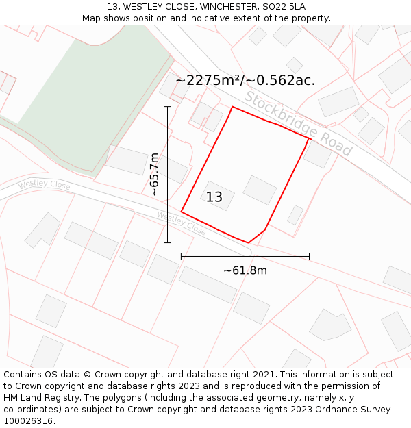 13, WESTLEY CLOSE, WINCHESTER, SO22 5LA: Plot and title map