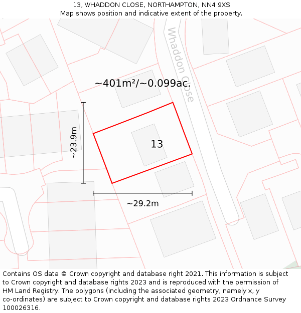 13, WHADDON CLOSE, NORTHAMPTON, NN4 9XS: Plot and title map