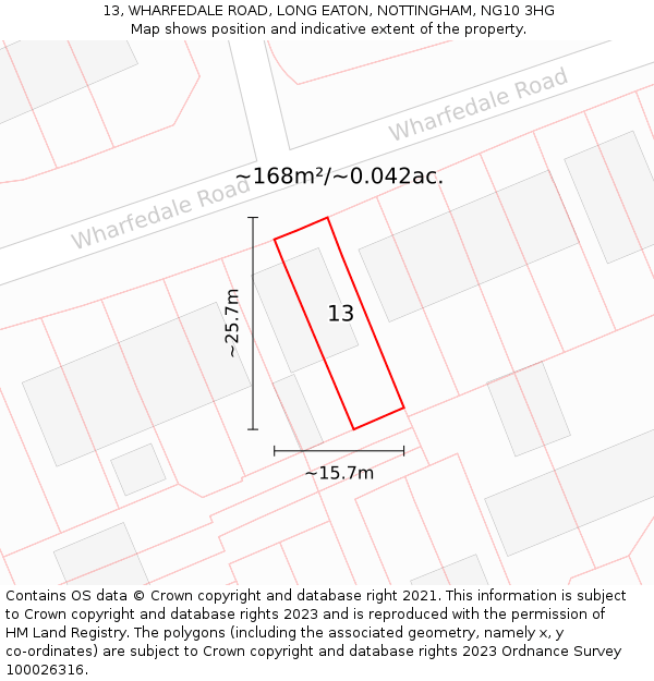 13, WHARFEDALE ROAD, LONG EATON, NOTTINGHAM, NG10 3HG: Plot and title map