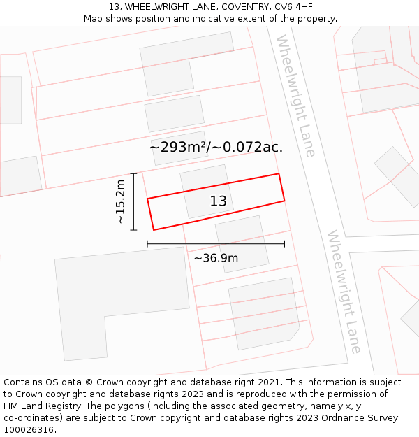 13, WHEELWRIGHT LANE, COVENTRY, CV6 4HF: Plot and title map