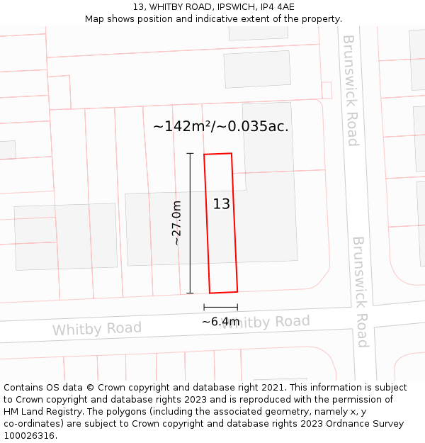 13, WHITBY ROAD, IPSWICH, IP4 4AE: Plot and title map