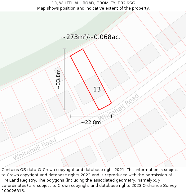 13, WHITEHALL ROAD, BROMLEY, BR2 9SG: Plot and title map