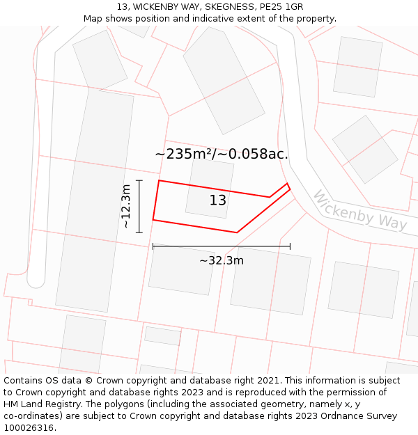 13, WICKENBY WAY, SKEGNESS, PE25 1GR: Plot and title map