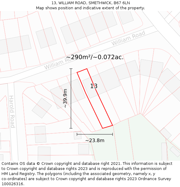 13, WILLIAM ROAD, SMETHWICK, B67 6LN: Plot and title map