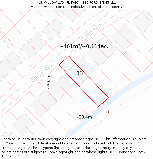 13, WILLOW WAY, FLITWICK, BEDFORD, MK45 1LL: Plot and title map