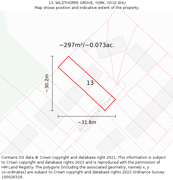 13, WILSTHORPE GROVE, YORK, YO10 4HU: Plot and title map
