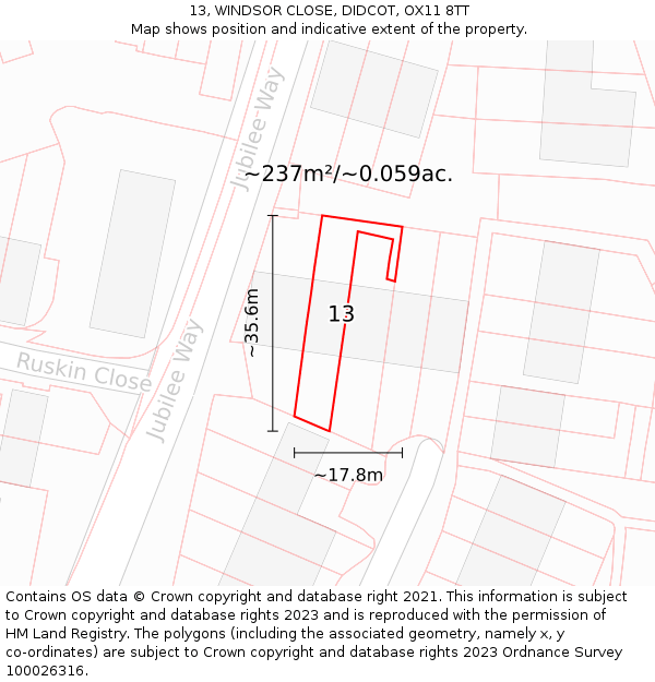 13, WINDSOR CLOSE, DIDCOT, OX11 8TT: Plot and title map