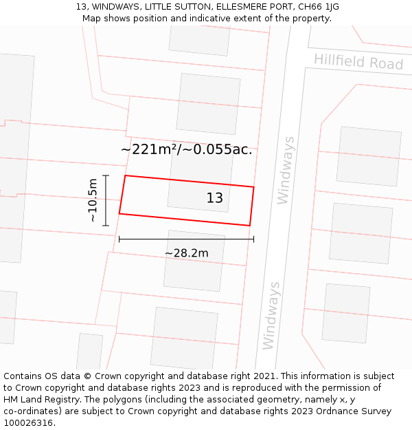 13, WINDWAYS, LITTLE SUTTON, ELLESMERE PORT, CH66 1JG: Plot and title map