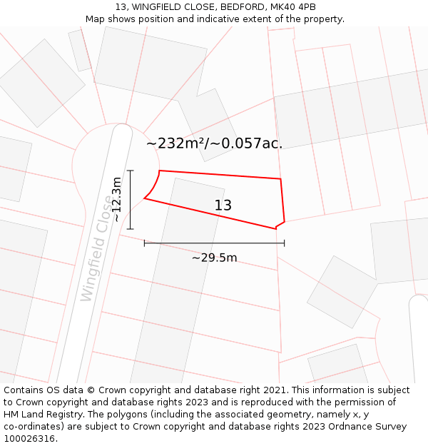 13, WINGFIELD CLOSE, BEDFORD, MK40 4PB: Plot and title map