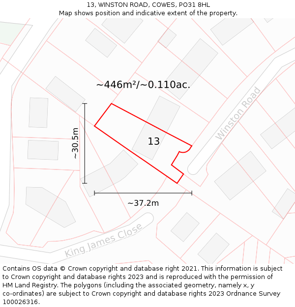 13, WINSTON ROAD, COWES, PO31 8HL: Plot and title map