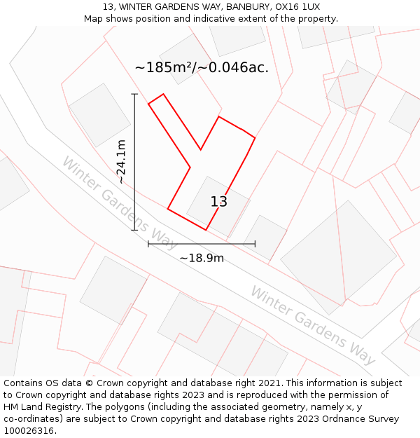 13, WINTER GARDENS WAY, BANBURY, OX16 1UX: Plot and title map