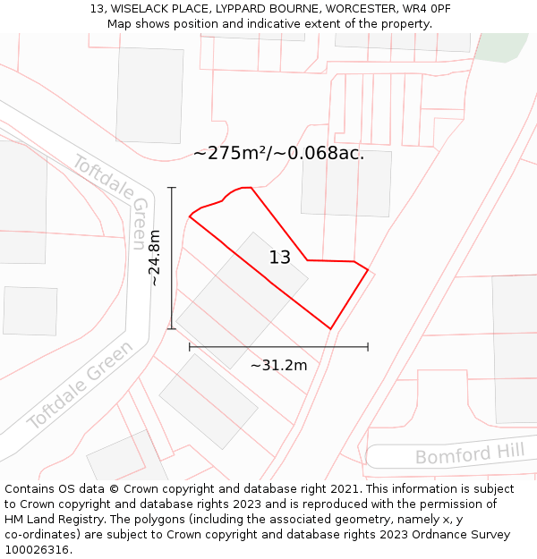 13, WISELACK PLACE, LYPPARD BOURNE, WORCESTER, WR4 0PF: Plot and title map