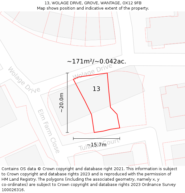 13, WOLAGE DRIVE, GROVE, WANTAGE, OX12 9FB: Plot and title map