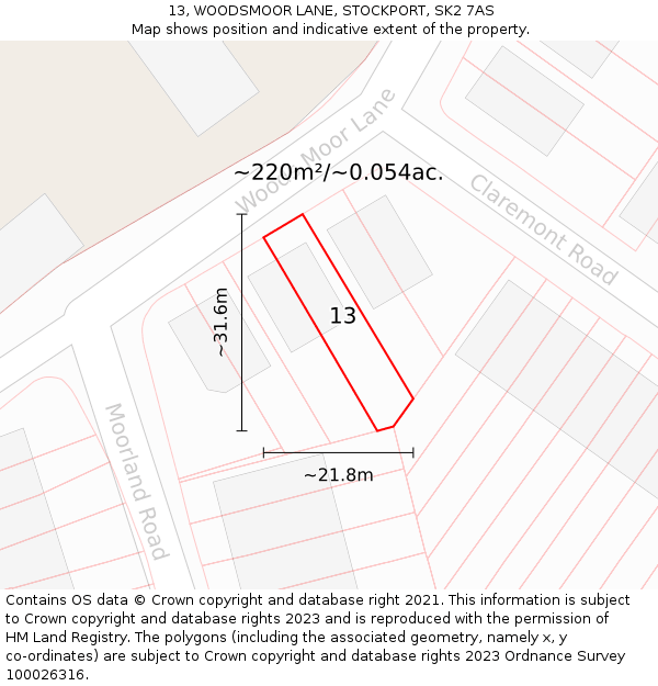 13, WOODSMOOR LANE, STOCKPORT, SK2 7AS: Plot and title map