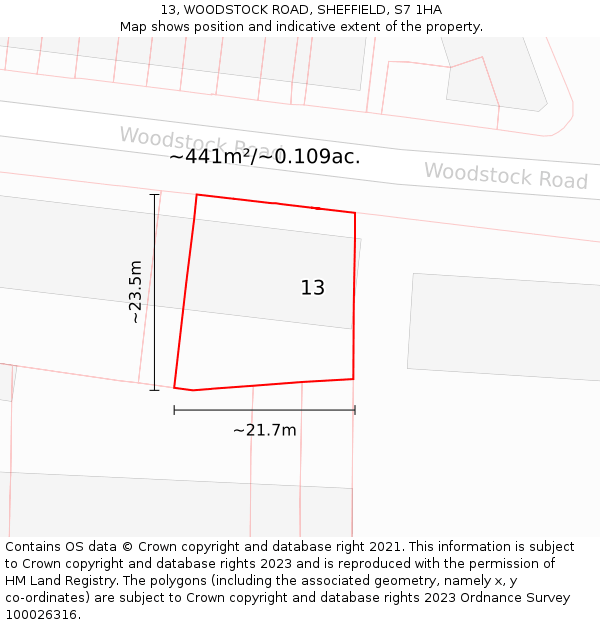 13, WOODSTOCK ROAD, SHEFFIELD, S7 1HA: Plot and title map