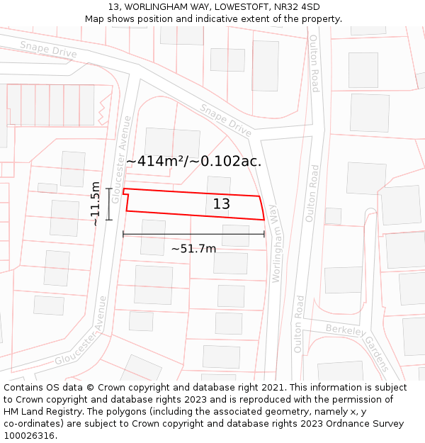 13, WORLINGHAM WAY, LOWESTOFT, NR32 4SD: Plot and title map