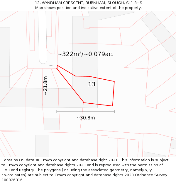 13, WYNDHAM CRESCENT, BURNHAM, SLOUGH, SL1 8HS: Plot and title map
