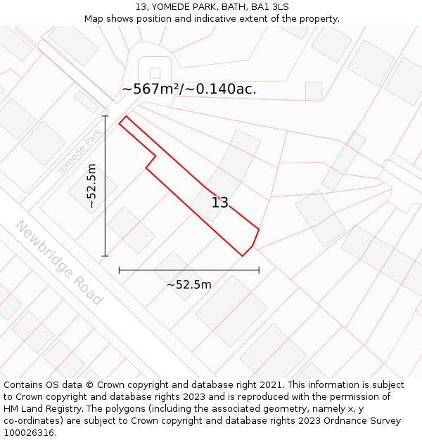 13, YOMEDE PARK, BATH, BA1 3LS: Plot and title map