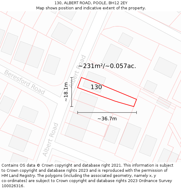 130, ALBERT ROAD, POOLE, BH12 2EY: Plot and title map