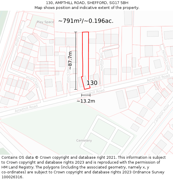 130, AMPTHILL ROAD, SHEFFORD, SG17 5BH: Plot and title map