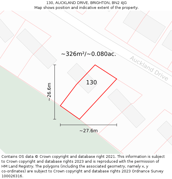 130, AUCKLAND DRIVE, BRIGHTON, BN2 4JG: Plot and title map