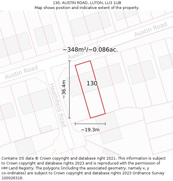 130, AUSTIN ROAD, LUTON, LU3 1UB: Plot and title map