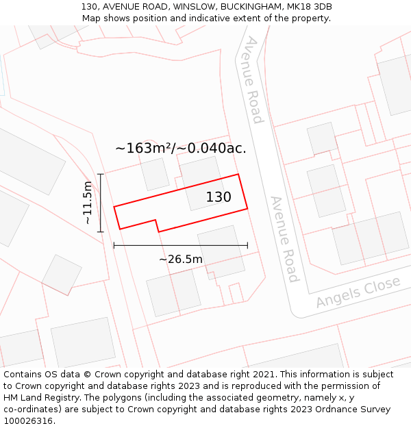 130, AVENUE ROAD, WINSLOW, BUCKINGHAM, MK18 3DB: Plot and title map