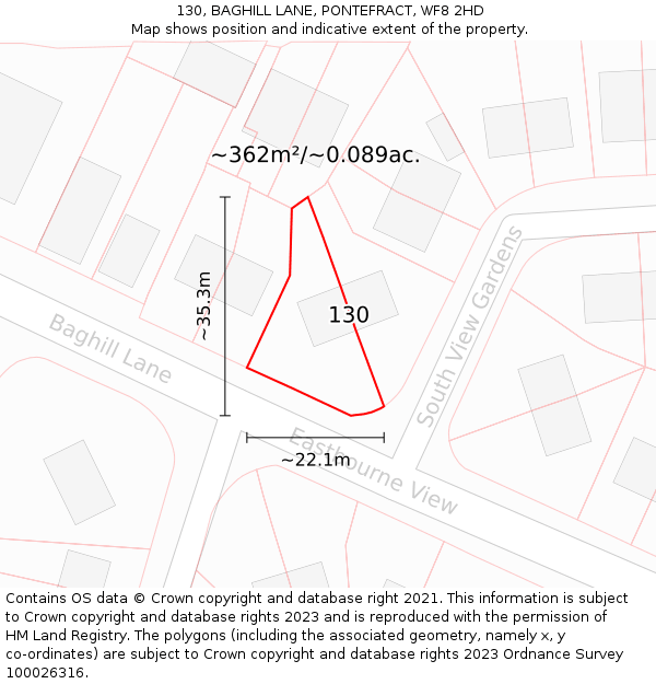 130, BAGHILL LANE, PONTEFRACT, WF8 2HD: Plot and title map