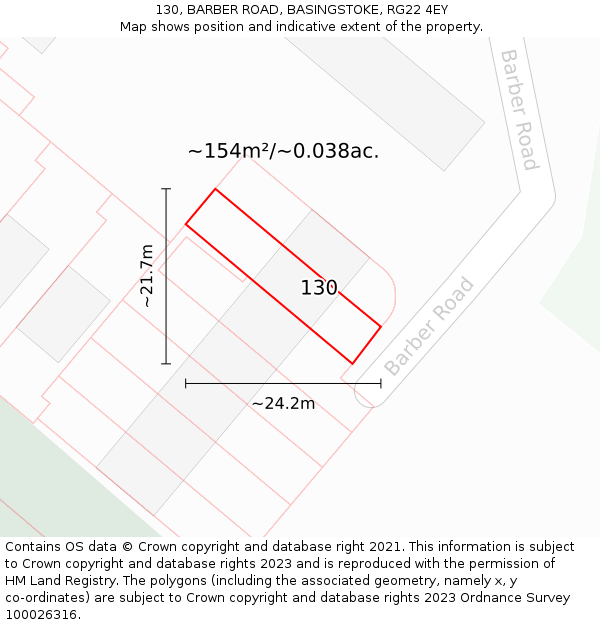 130, BARBER ROAD, BASINGSTOKE, RG22 4EY: Plot and title map