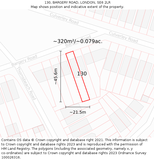 130, BARGERY ROAD, LONDON, SE6 2LR: Plot and title map