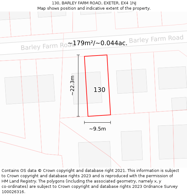 130, BARLEY FARM ROAD, EXETER, EX4 1NJ: Plot and title map