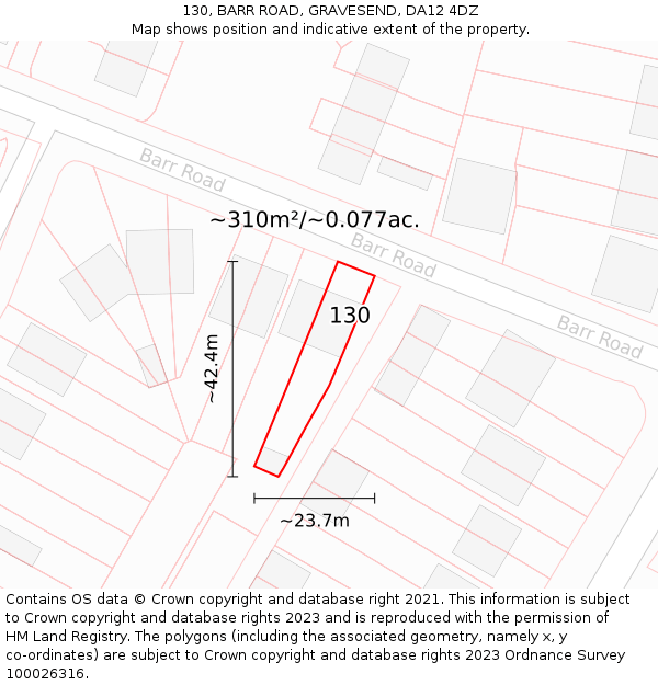 130, BARR ROAD, GRAVESEND, DA12 4DZ: Plot and title map