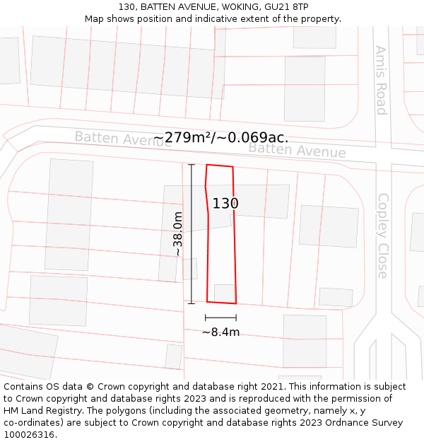 130, BATTEN AVENUE, WOKING, GU21 8TP: Plot and title map