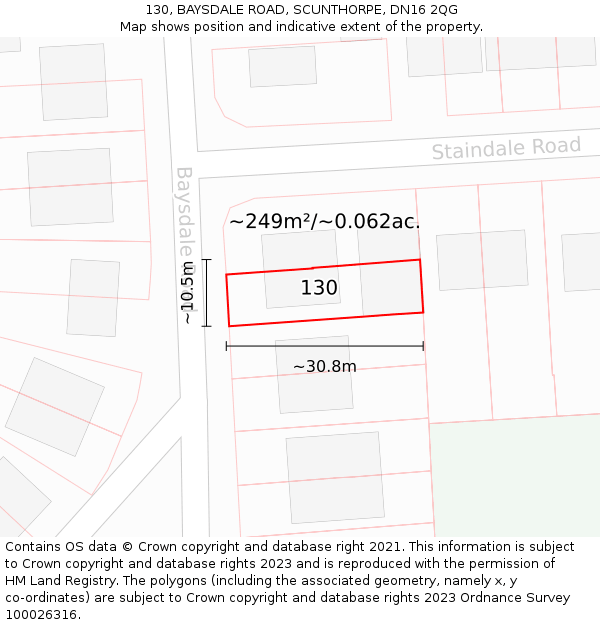 130, BAYSDALE ROAD, SCUNTHORPE, DN16 2QG: Plot and title map