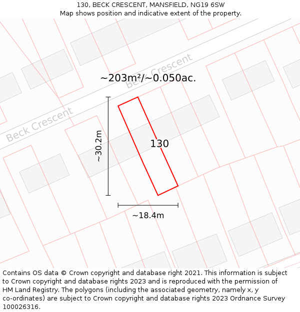 130, BECK CRESCENT, MANSFIELD, NG19 6SW: Plot and title map