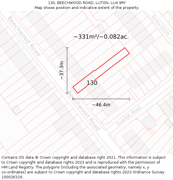 130, BEECHWOOD ROAD, LUTON, LU4 9RY: Plot and title map