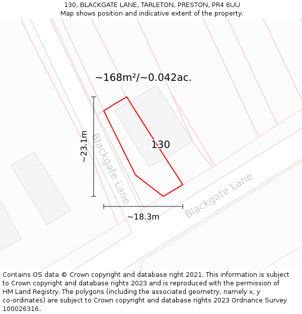 130, BLACKGATE LANE, TARLETON, PRESTON, PR4 6UU: Plot and title map