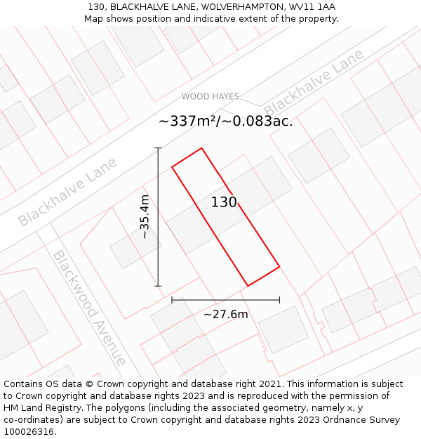 130, BLACKHALVE LANE, WOLVERHAMPTON, WV11 1AA: Plot and title map
