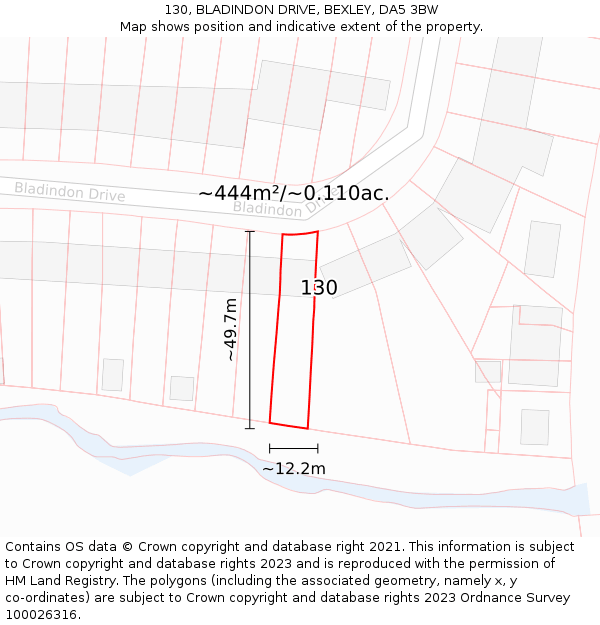 130, BLADINDON DRIVE, BEXLEY, DA5 3BW: Plot and title map
