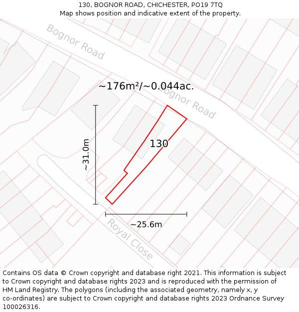 130, BOGNOR ROAD, CHICHESTER, PO19 7TQ: Plot and title map