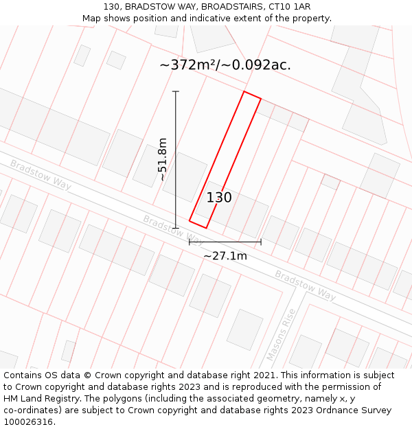130, BRADSTOW WAY, BROADSTAIRS, CT10 1AR: Plot and title map