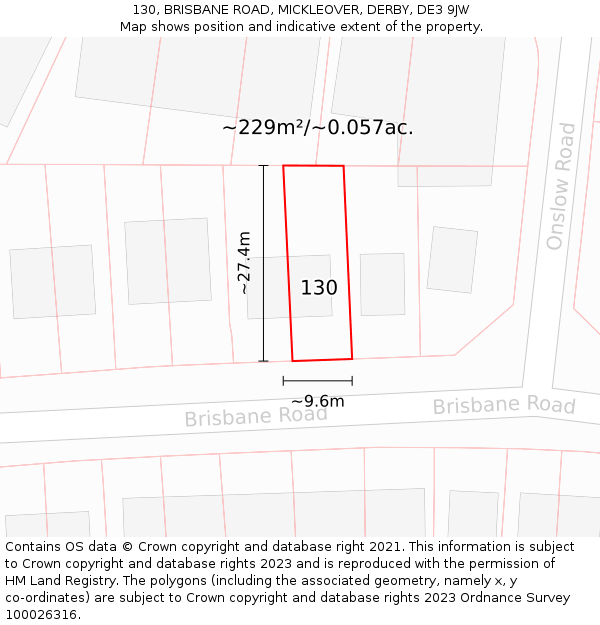 130, BRISBANE ROAD, MICKLEOVER, DERBY, DE3 9JW: Plot and title map